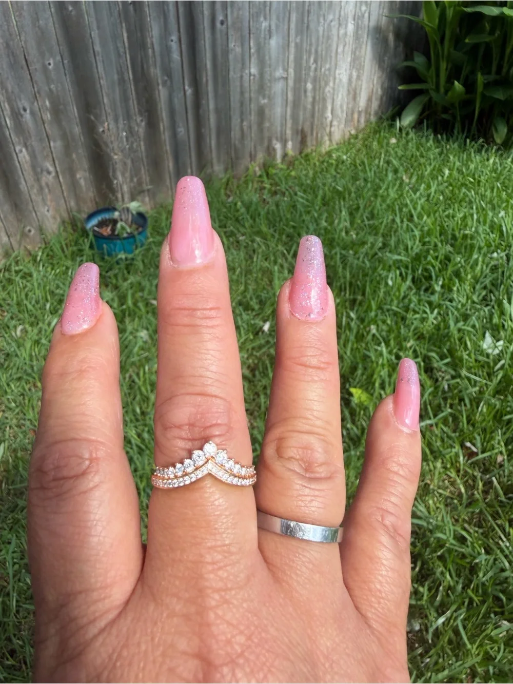 Pandora Gold V-Shape Ring with Clear Stones